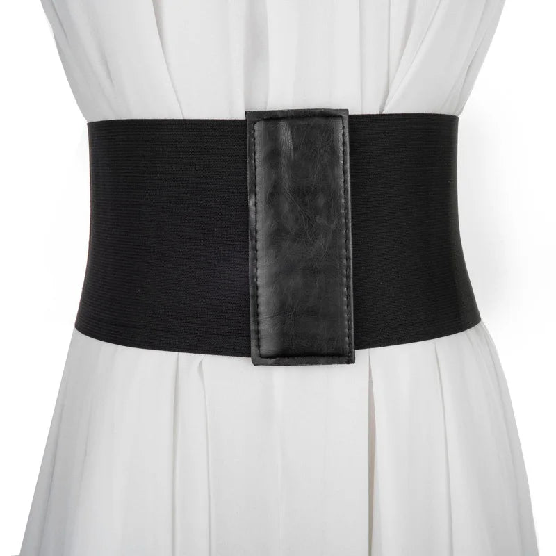 Women’s Punk Black PU Leather Corset Belt – Wide Elastic High-Waist Body Belt for Dress & Slimming