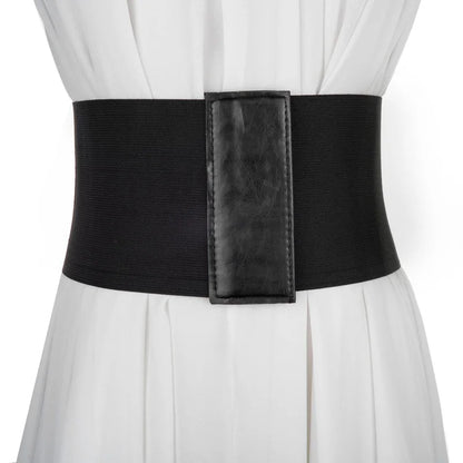 Women’s Punk Black PU Leather Corset Belt – Wide Elastic High-Waist Body Belt for Dress & Slimming