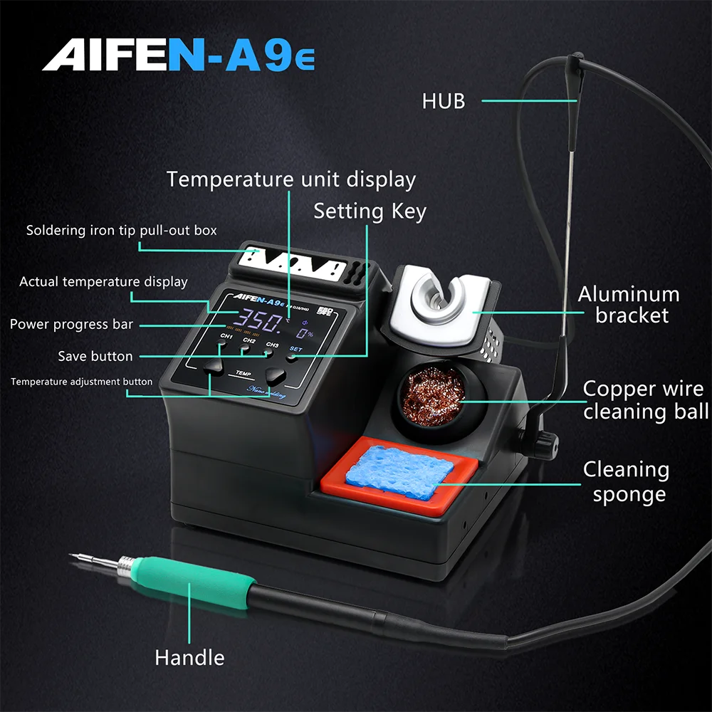 AIFEN A9E Soldering Station – Compatible with 210/245/115 Soldering Iron Tips & Handle Temperature Control for Welding