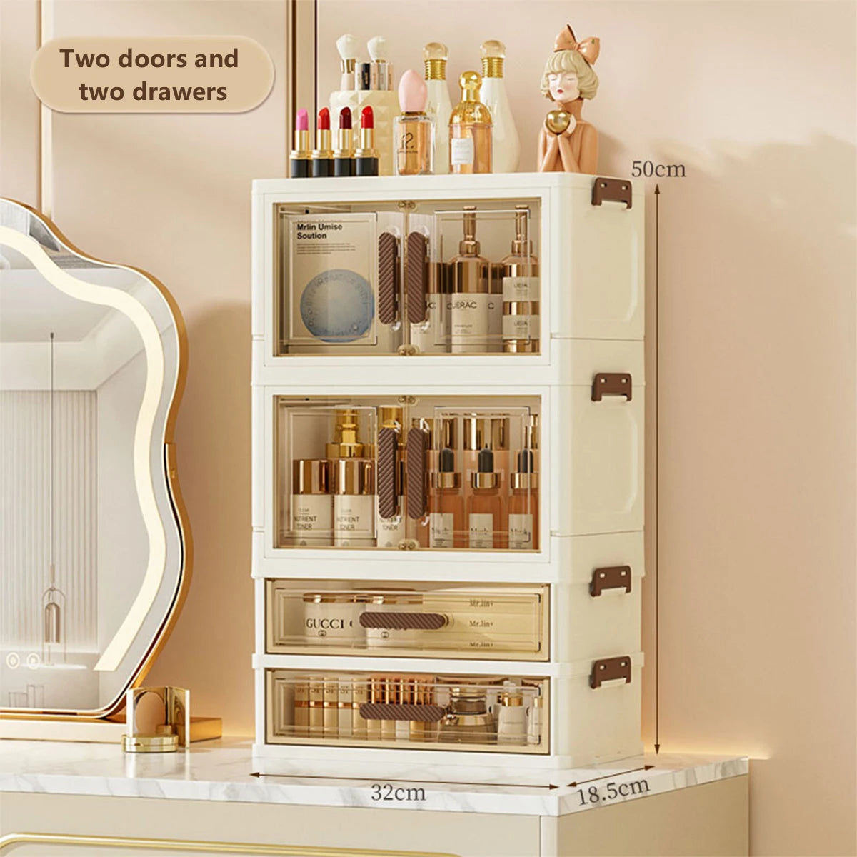 Foldable Transparent Cosmetic Organizer — Multi-Layer Drawer-Style Desktop Beauty Storage Box, Dustproof Makeup Organizer