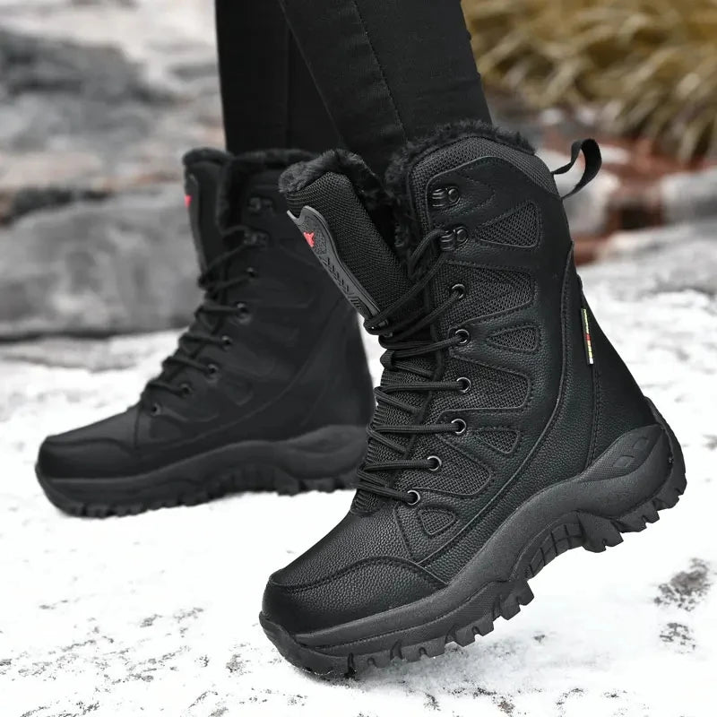 Men's Warm Plush Snow Boots - Lace Up Waterproof High Top, Anti-Slip Winter Boots for Casual & Work Wear