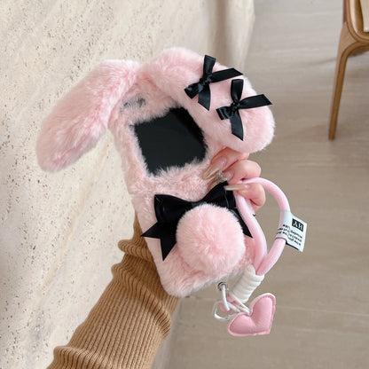 Cute Maid Bunny Folding Plush Phone Case with Lanyard – Kawaii Phone Accessories for Galaxy Z Flip 3 4 5 6