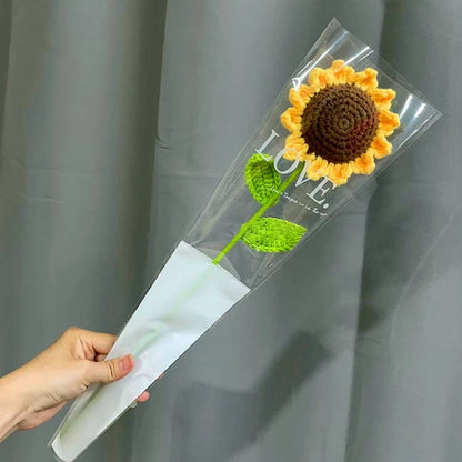 Tulip & Sunflower Knitting Flower Bouquet – Handcrafted Crochet Carnations, DIY Handmade Fake Flowers for Decor