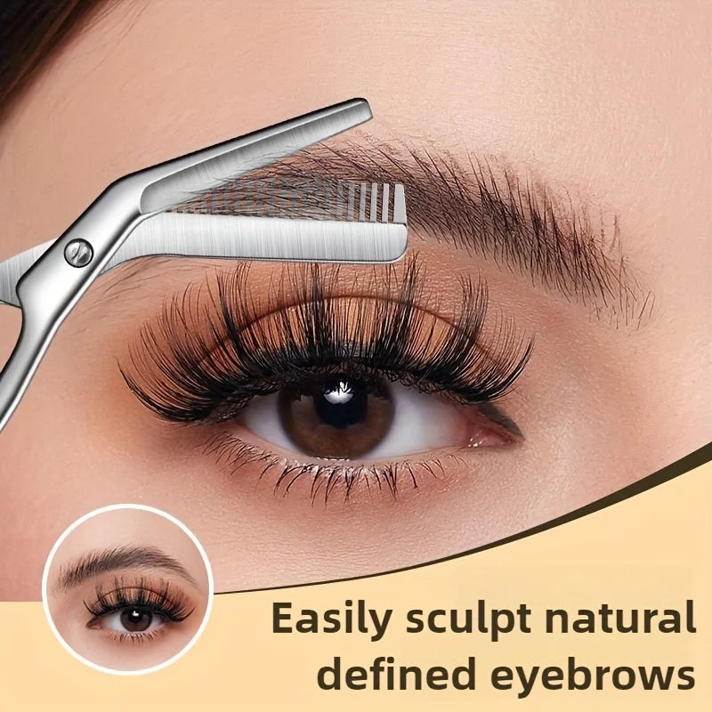 Professional Stainless Steel Eyebrow Scissors with Comb - Hypoallergenic Ergonomic Precision Grooming Tool