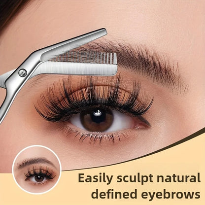 Professional Stainless Steel Eyebrow Scissors with Comb - Hypoallergenic Ergonomic Precision Grooming Tool