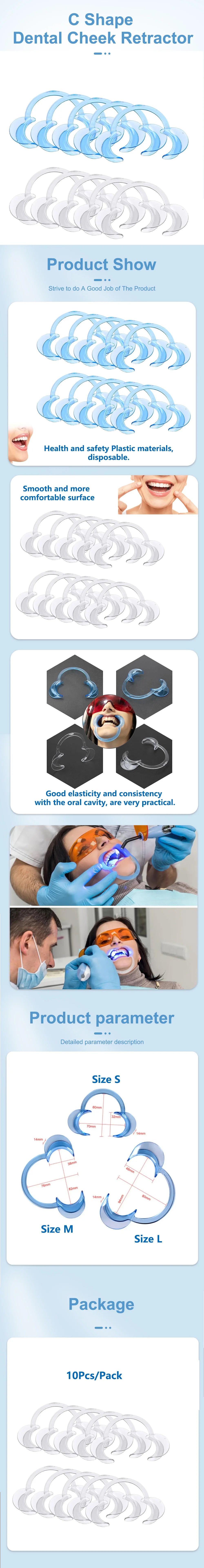 10pcs Dental Cheek Retractors – C-Shape Teeth Whitening & Intraoral Lip Opener, Clear & Blue