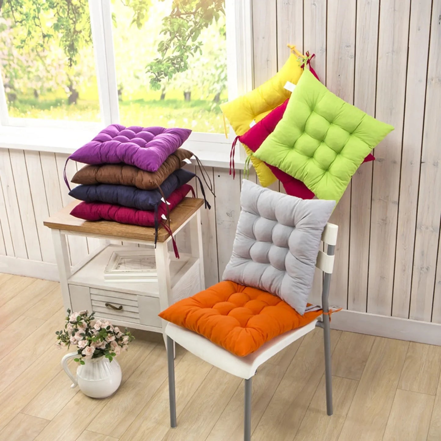 Solid Square Chair Cushion – Seat Pad with Anti-Skid Strap, Indoor & Outdoor Sofa Pillow for Home, Office & Car
