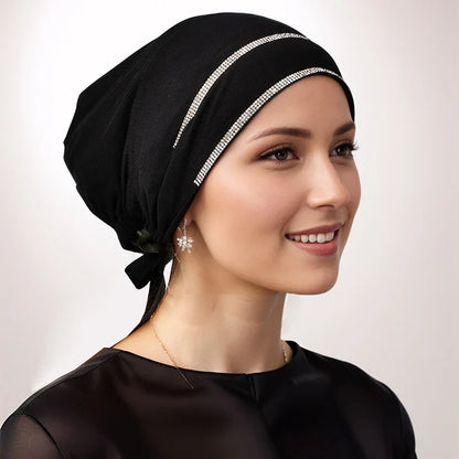 Women’s Modal Rhinestone Hijab Cap - Soft Muslim Turban Underscarf Bonnet for Secure Headwrap Styling