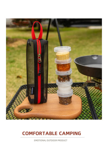 Portable Travel Camping Spice Kit | Bag with 5 Clear Seasoning Bottles & Condiment Container Set