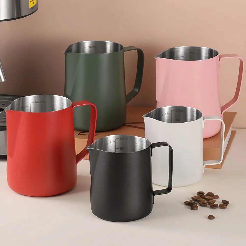 350/600ML Stainless Steel Coffee Milk Frothing Pitcher – Precise Scale Latte Jug for Barista & Professional Cafe Use