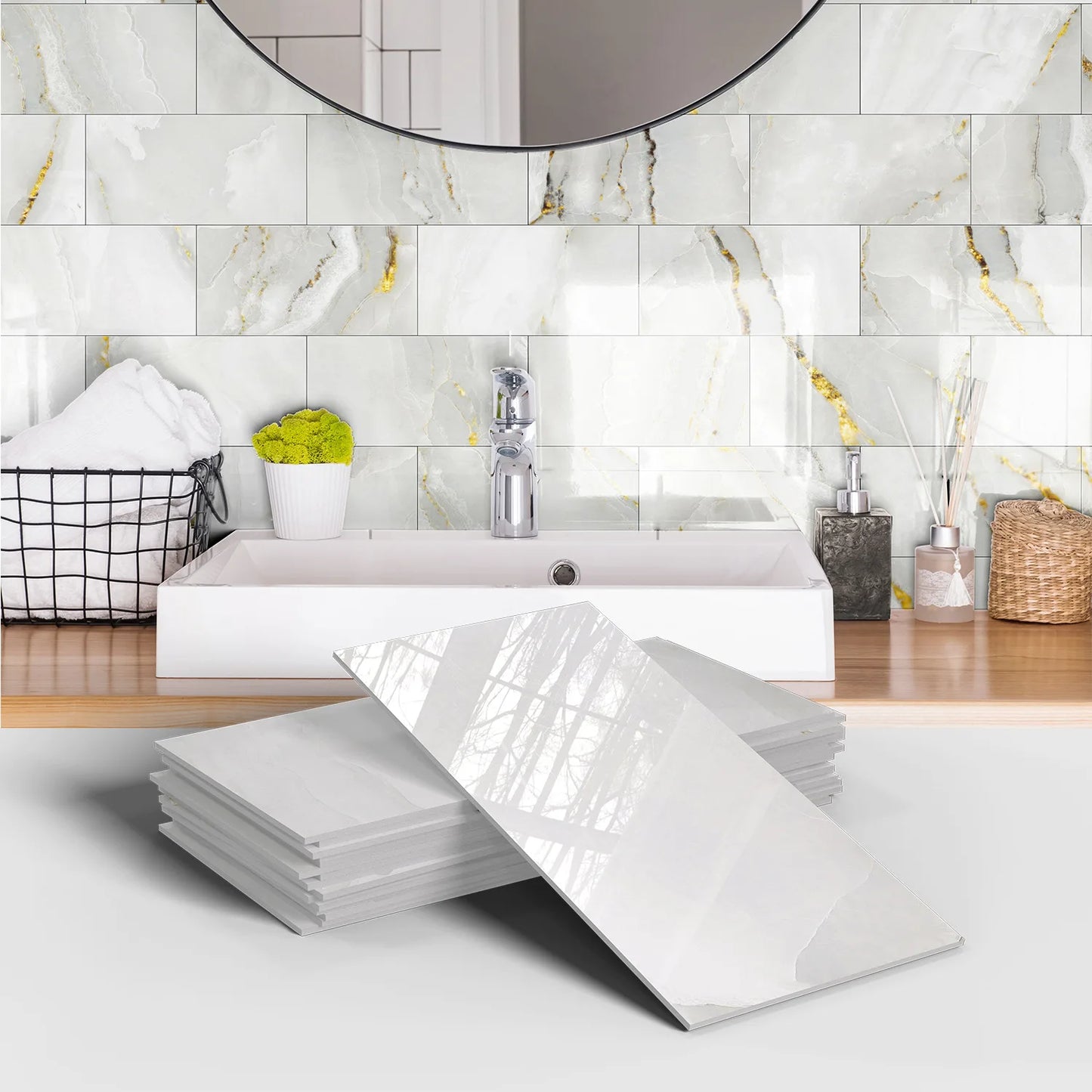 16PCS Marble Pattern Wall Stickers - Waterproof Oil-Proof PET Foam Kitchen Backsplash & Decorative Wallpaper Panels