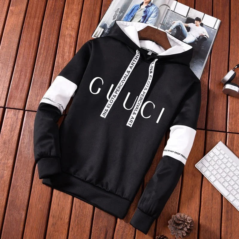 Men's Fashion Tracksuit Set – Hoodie & Sweatpants with Trendy Print | Casual Black & White Jogger Outfit