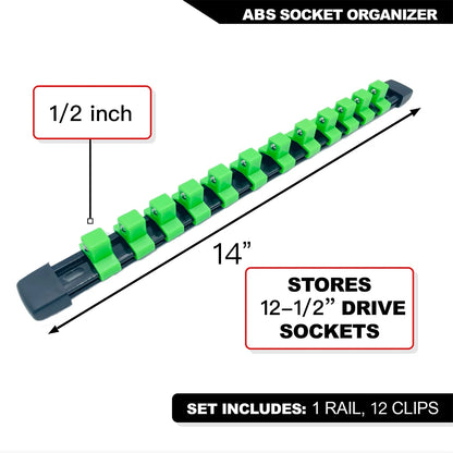 Universal Socket Organizer Rail – 1/4", 3/8", 1/2" Wrench Holder Plastic Bracket for Wall Mount & Home Repair Tools