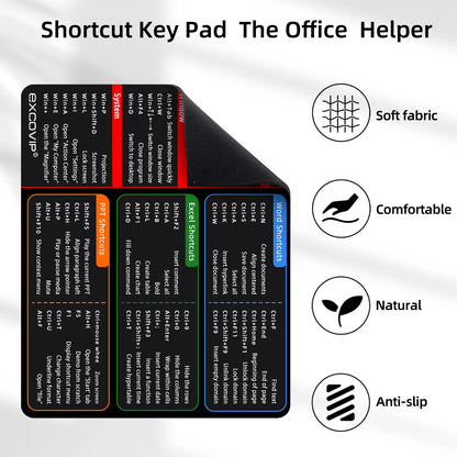EXCO Excel Shortcuts Mouse Pad – Non-Slip Rubber Mouse Mat for Windows Office, Home & Laptop