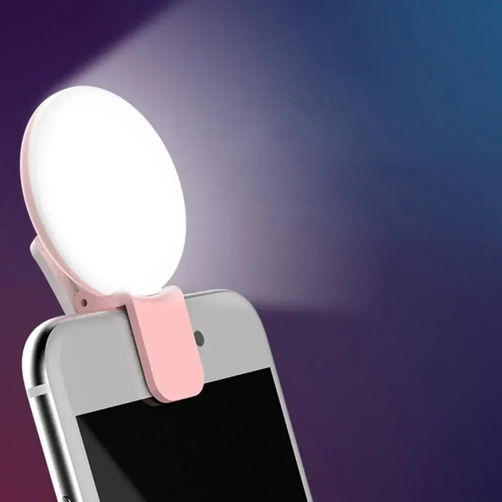 Portable Mini LED Selfie Ring Light - Clip-On Fill Light with 3-Level Dimming for Phone Photography