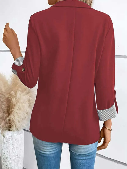 2025 Stylish Women's Casual Button-Up Suit Jacket – Slim Fit, Seven-Quarter Rolled Sleeves