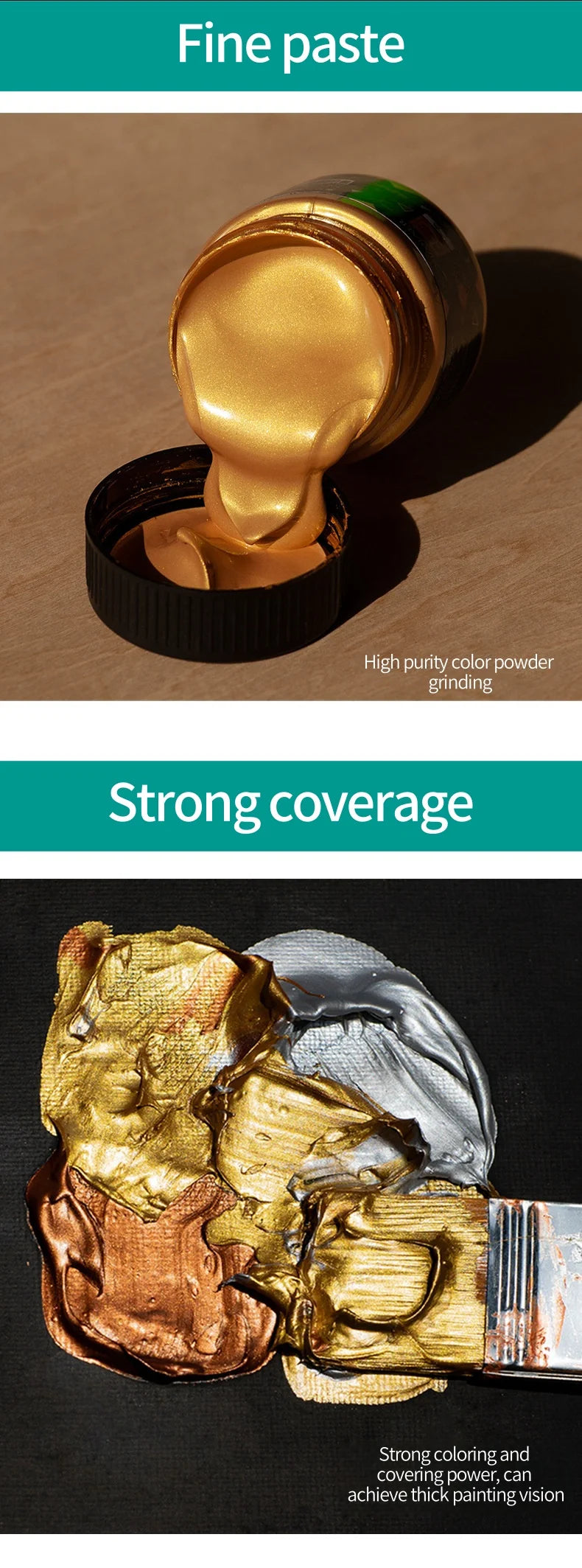 300ML/100ML Gold & Metallic Silver Acrylic Pigment – Pearlescent Bronze for Acrylic Painting, Xiajiaer Art Pigment