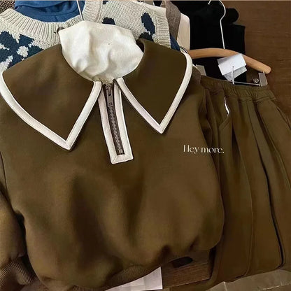 Children's Lapel Long Sleeve Top & Wide Leg Pants Set - 2-Piece Boutique Clothes for Girls, 3-7 Years