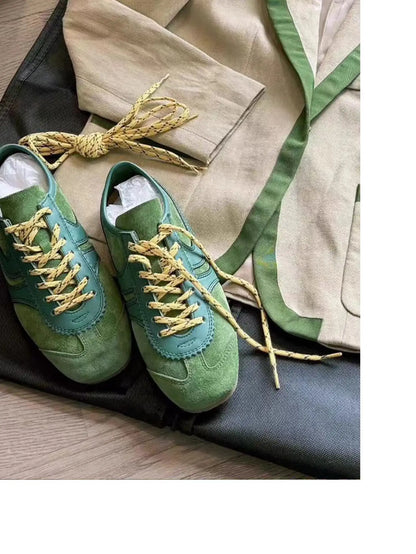 Real Leather German Training Shoes for Women — 2025 Retro Fashion Four Seasons Running & Casual Forrest Gump Style Sneakers