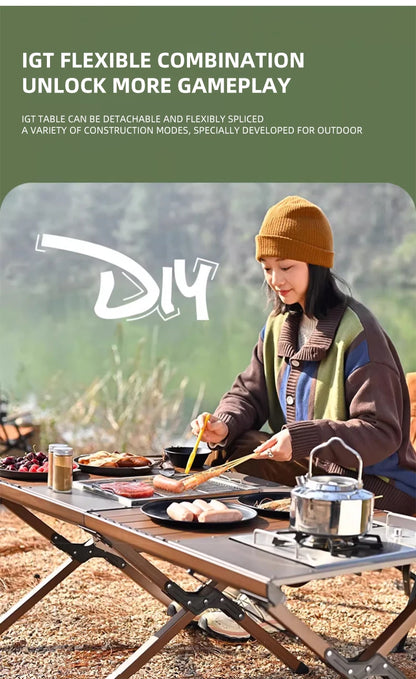 Hispeed Outdoor Camping Folding IGT Table – Multifunctional Wood Table with Gas Stove for BBQ, Picnic & Camp Grill