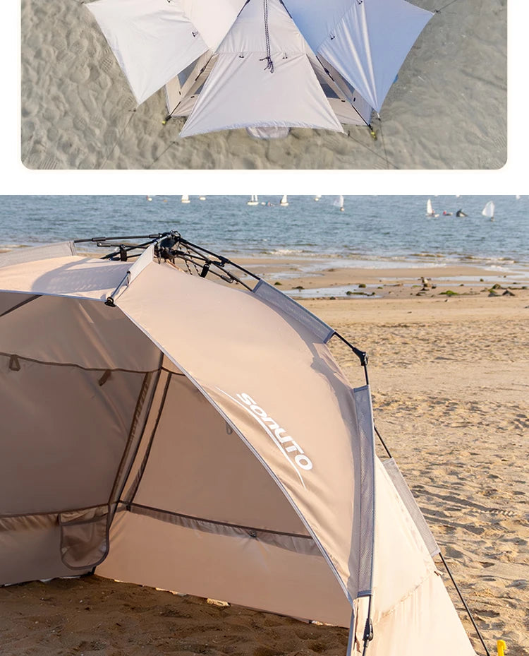 Sonuto Outdoor 3-4P One-Touch Camping Tent – Automatic Quick Open Beach, Fishing, Picnic & Family Travel Tent with Anti-UV Shade