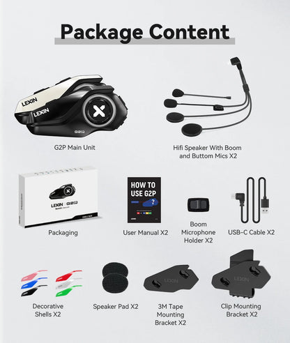 Lexin G2P Motorcycle Helmet Bluetooth Intercom – Hands-Free Communicator for Up to 6 Riders with FM Radio