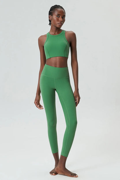 3PCS Women’s Fitness Yoga Set – Solid Color Ribbed Long Sleeve Top & High Waist Leggings, Breathable Workout Sportswear