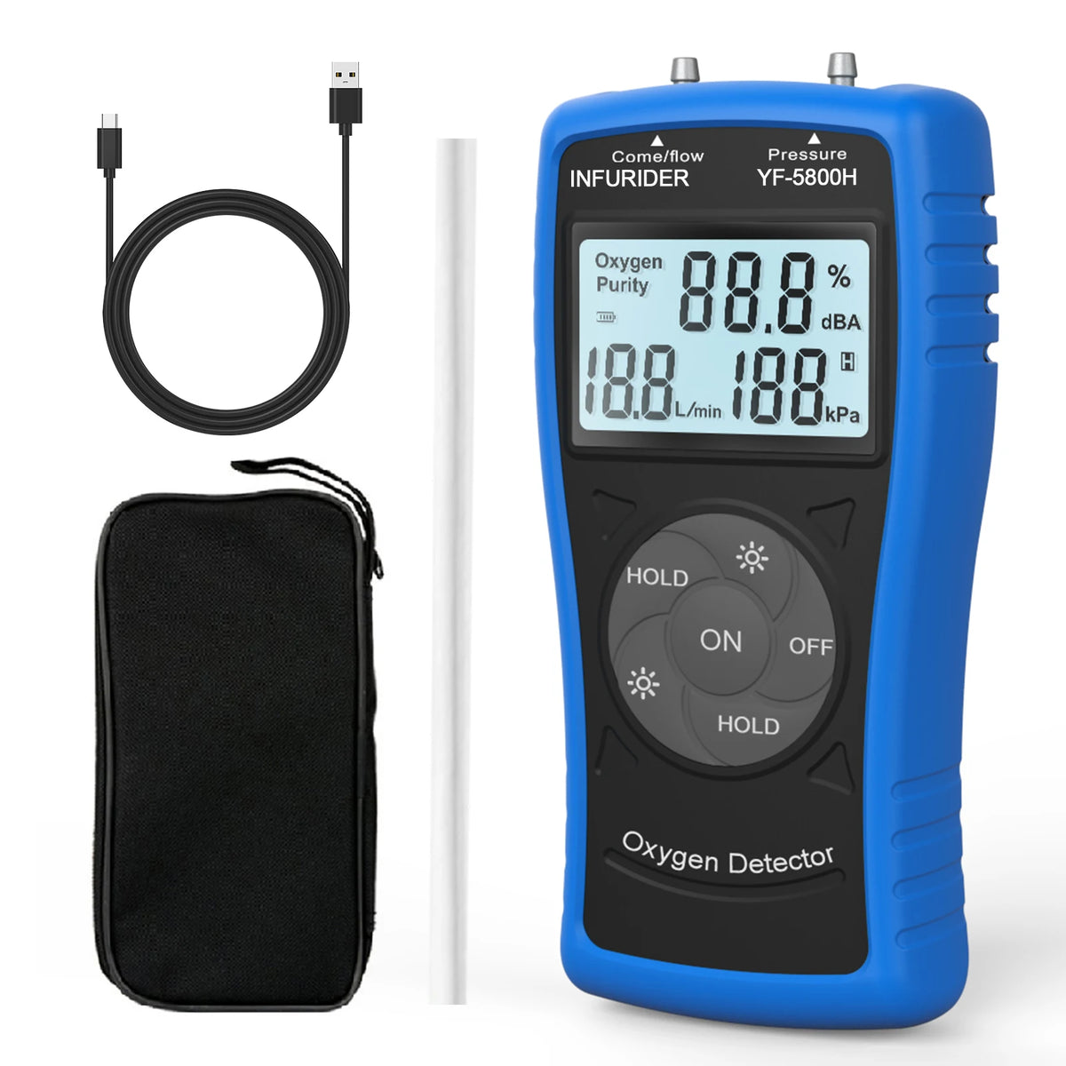 Handheld 5800H 3-in-1 Oxygen Analyzer - Ultrasonic O2 Tester for Oxygen Concentrator Flow, Pressure & Concentration