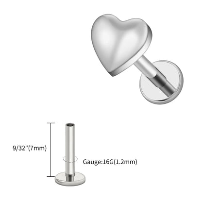 Right Grand ASTM F136 Titanium 16G Heart Flat Back Labret Stud – Monroe, Lip, Helix, Tragus, Conch & Earlobe Cartilage Piercing Body Jewelry