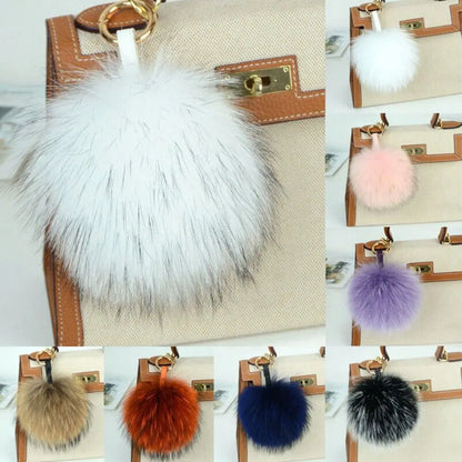 15cm Real Raccoon Fur Pompon Keychain – Cute Pendant for Bags, Hats, Clothes, and Accessories