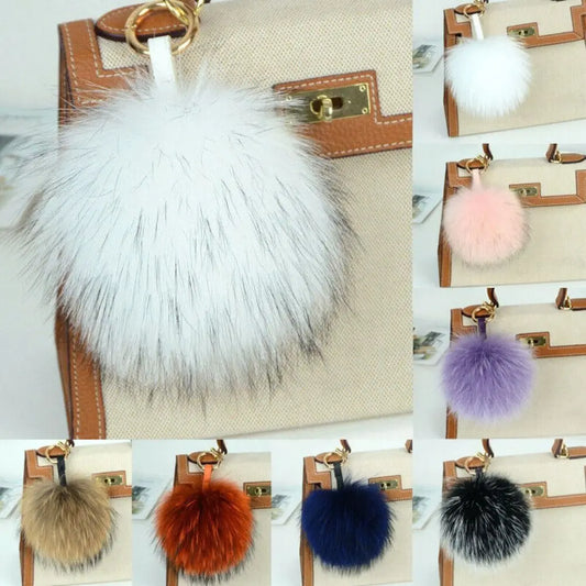 15cm Real Raccoon Fur Pompon Keychain – Cute Pendant for Bags, Hats, Clothes, and Accessories