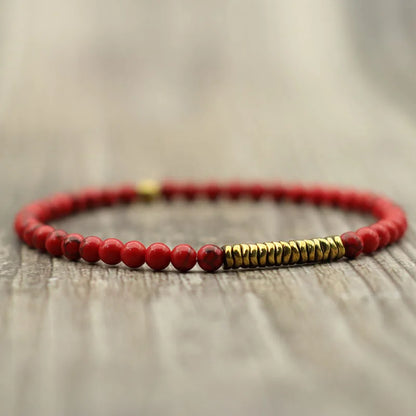 4mm Antique Gold Hematite Stone Bracelet for Men — Natural Wooden Beaded Meditation Bracelet Pulsera Brazalete