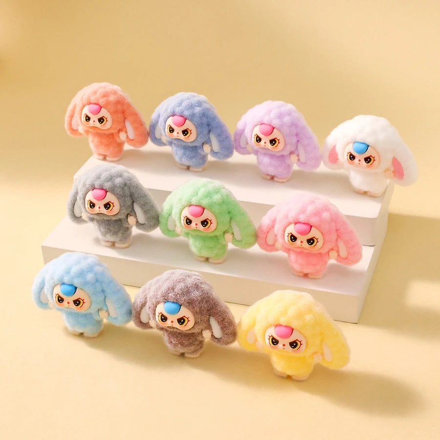 1/9PCS Labubu Cartoon Mini Flocking Doll Pendant – Cute DIY Kawaii Toy Gift Accessories