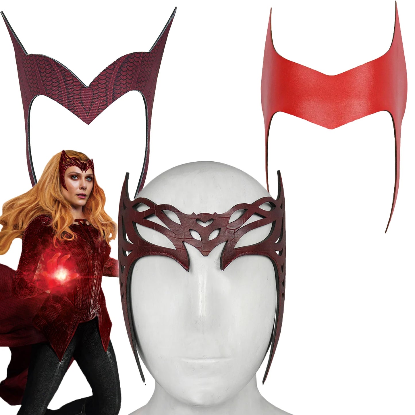 Scarlet Witch Cosplay Headband & Mask — Leather Face Cover for Adult Halloween, Superhero Costume & Party Props