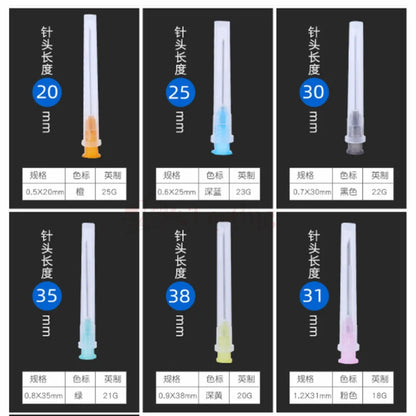 25pcs Disposable Sharp Needles (18G 25G 27G 30G 31G 32G 34G) - Sterile Stainless Steel for Hyaluronic Acid & Tattoo Use