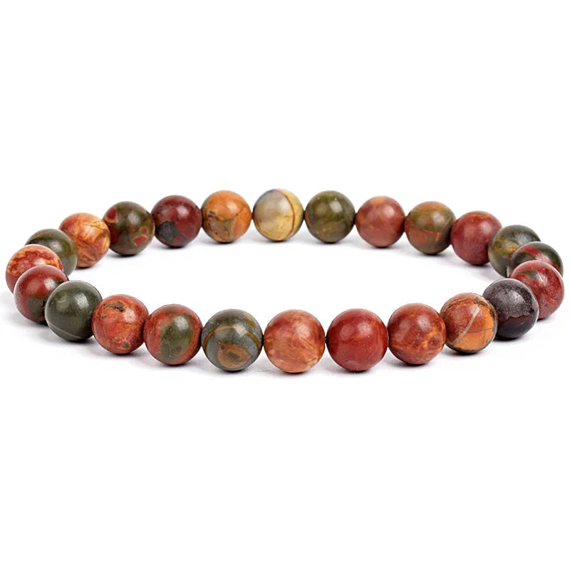 Natural Stone Bead Bracelet - Amethyst Crystal Quartz Aquamarine Jade Agate Elastic Bangle Jewelry for Women & Men