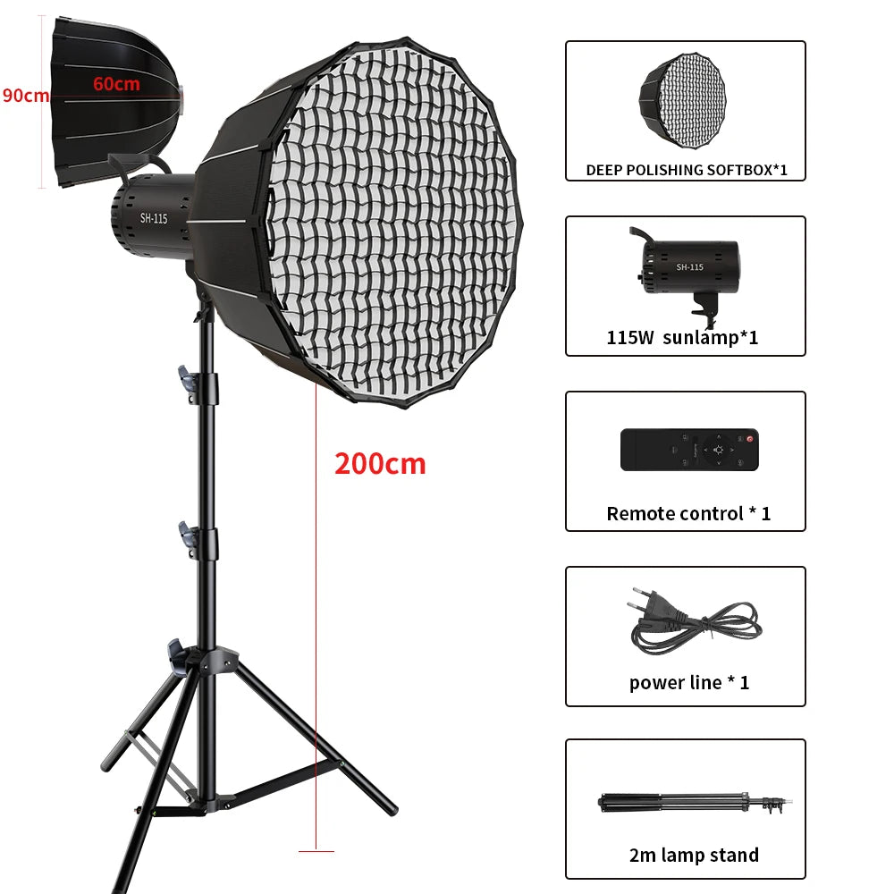 115/135W Bowens LED Photography Studio Light - 220V Daylight-Balanced Video Lamp, 3000–6000K, 3 Colors for Portraits & Studio Shooting