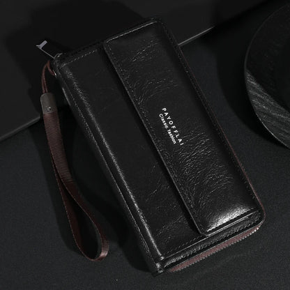 Men's PU Leather Zipper Wallet – Large Capacity Clutch Bag with Phone Holder, Card Slots & Coin Pocket