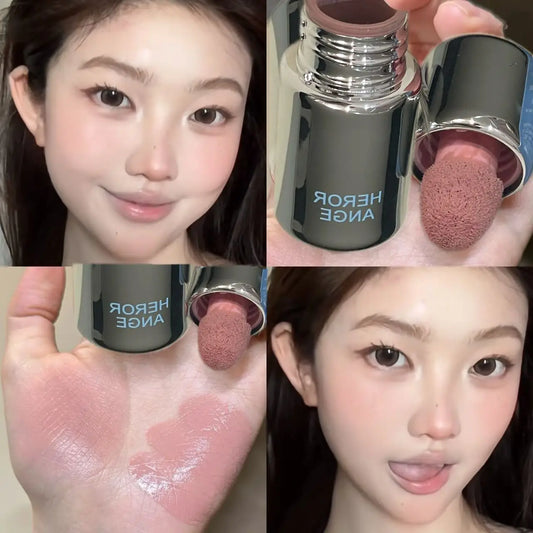 Matte Liquid Blush Cream - Low Saturation Water Light Cheek Makeup with Large Sponge Brush for Natural Rouge Look
