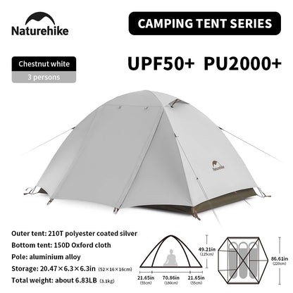 Naturehike 2-3 Person Camping Tent – Waterproof, UPF50+ Ultralight Outdoor Shelter for Hiking, Trekking & Sun Protection
