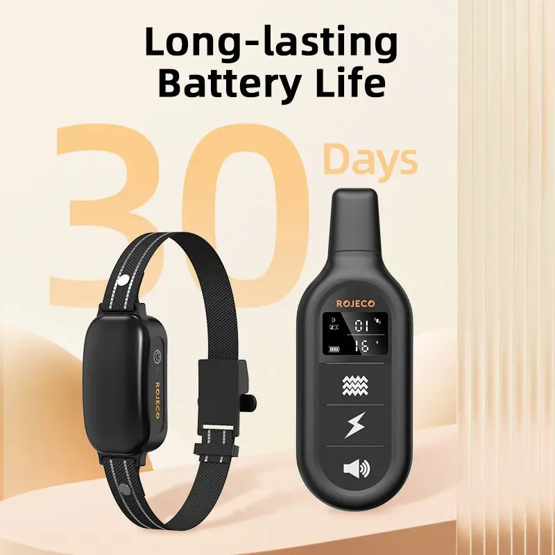 ROJECO Digital Rechargeable Electric Dog Training Collar - Remote Control, IPX7 Waterproof, and Vibrator Pet Bark Stop Shock Collar