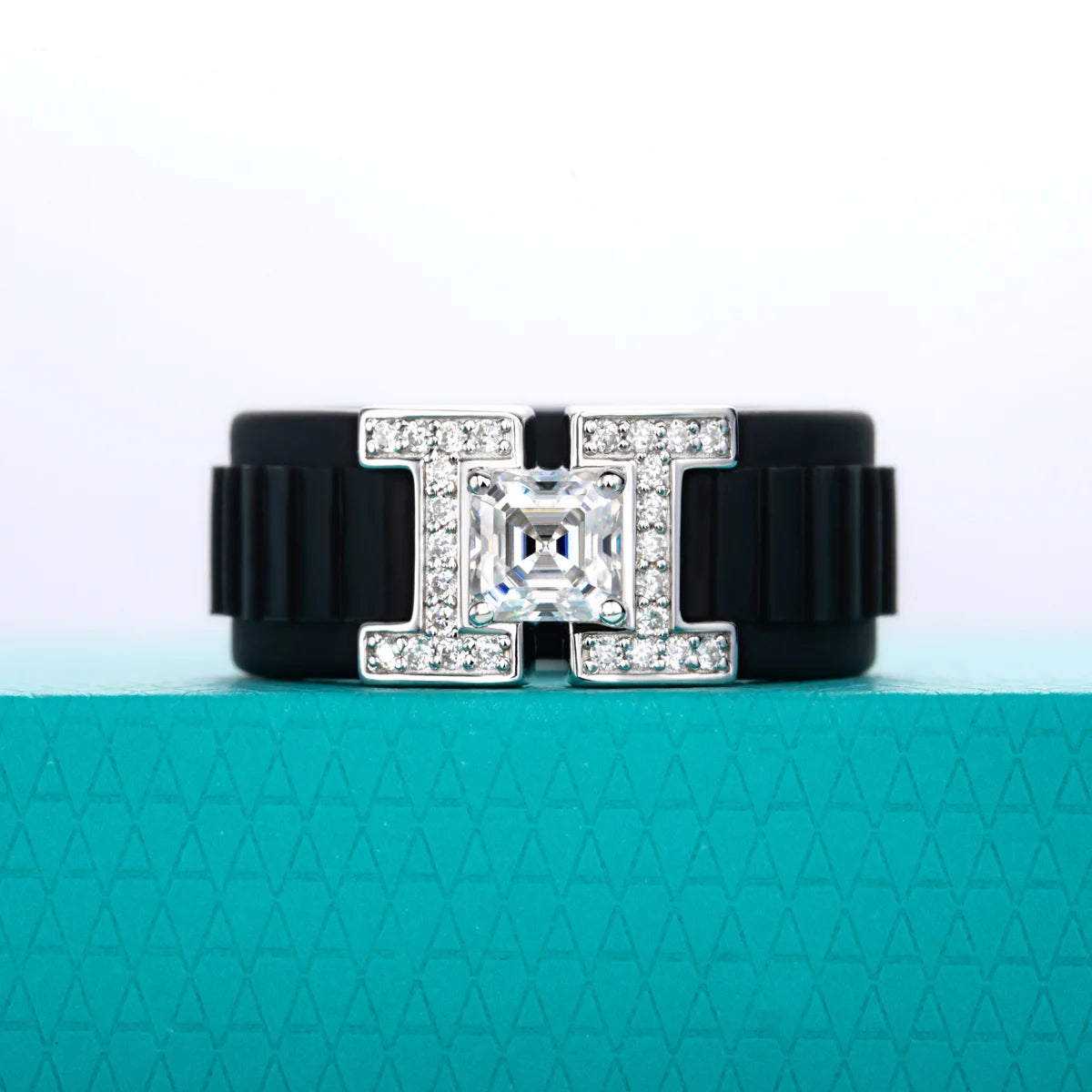 Moissanite Silicone Ring - 925 Sterling Silver Comfort Fit Wedding Band for Men & Women