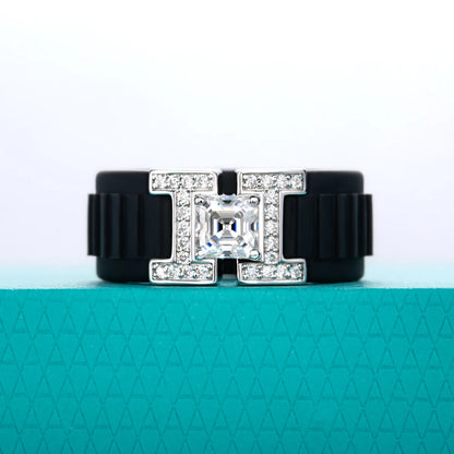 Moissanite Silicone Ring - 925 Sterling Silver Comfort Fit Wedding Band for Men & Women