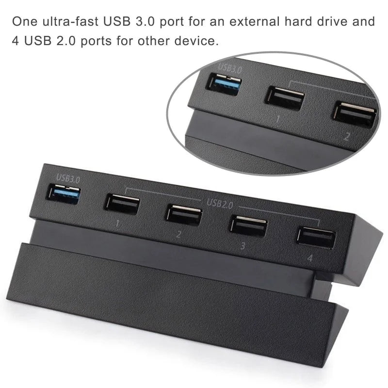 5-Port USB Hub for PS4 Gaming Console – High-Speed USB 3.0 Expansion Adapter (Not for PS4 Slim/Pro)