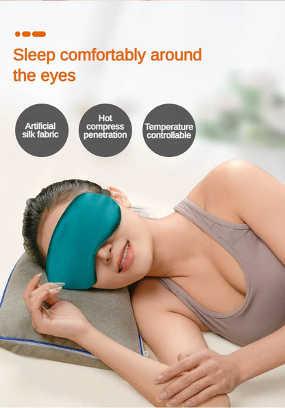 Silk USB Heated Eye Mask — Hot Steam Compress, Temperature-Controlled Sleep Blindfold for Comfortable Rest