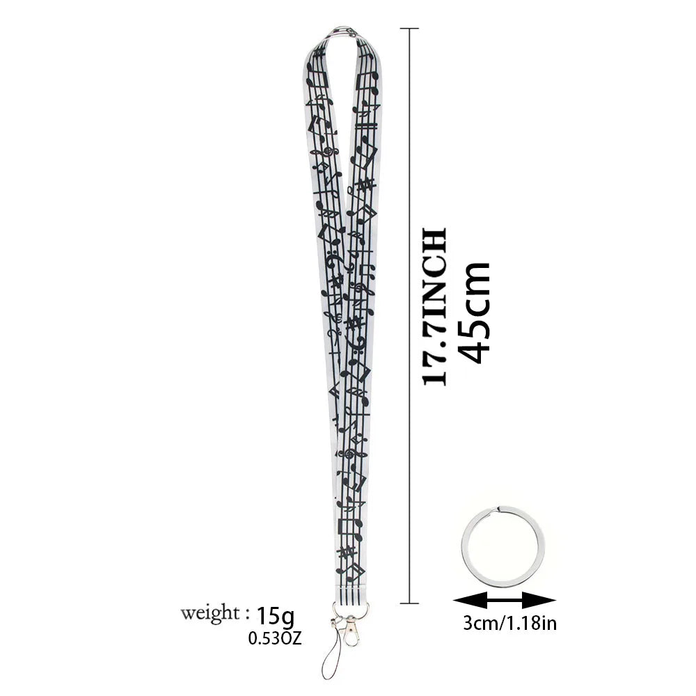 Musical Notes Lanyard - Neck Strap for Keys, ID Cards, Phone & Key Ring Accessories