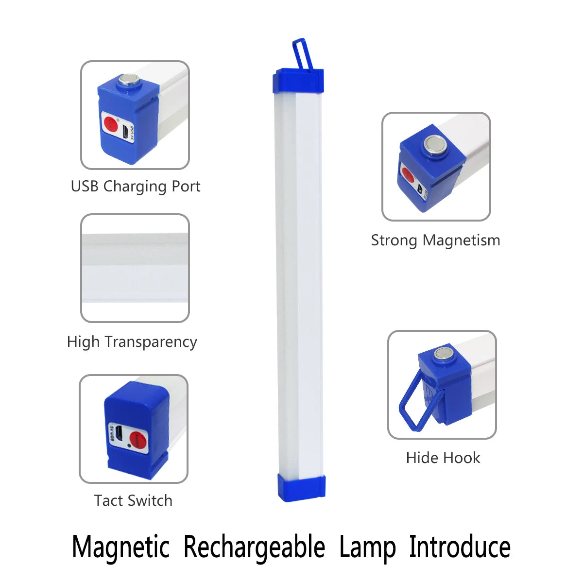 LED Rechargeable USB Lamp Tube – 5V Portable Magnetic Emergency Light for Camping, Outdoor, Vehicle & Night Market Use