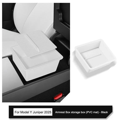 Tesla Model Y Juniper 2025 Center Console Armrest Organizer – Cup Holder & Storage Box Interior Upgrade Kit