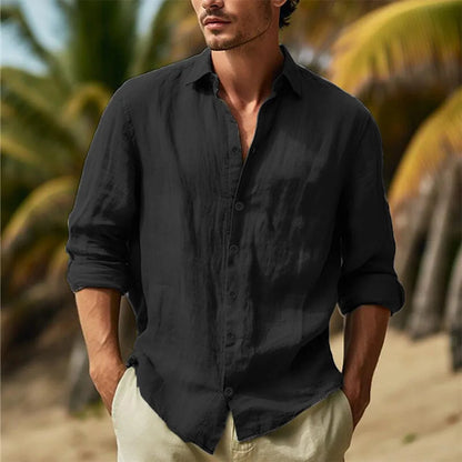 Men’s Cotton Linen Hawaiian Shirt – Solid White Turn-Down Collar Lightweight Breathable Casual Streetwear Large Size