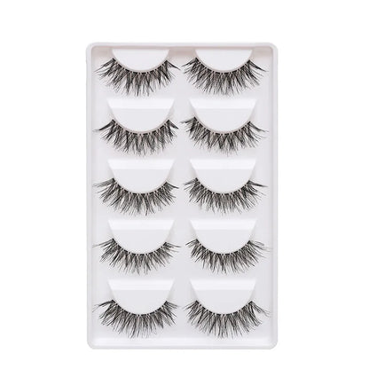 Manga Lashes 5 Pairs – Anime Cosplay Faux Mink Short Full Strip Lashes, Korean Natural Look, Clear Band Soft Eyelash Extensions